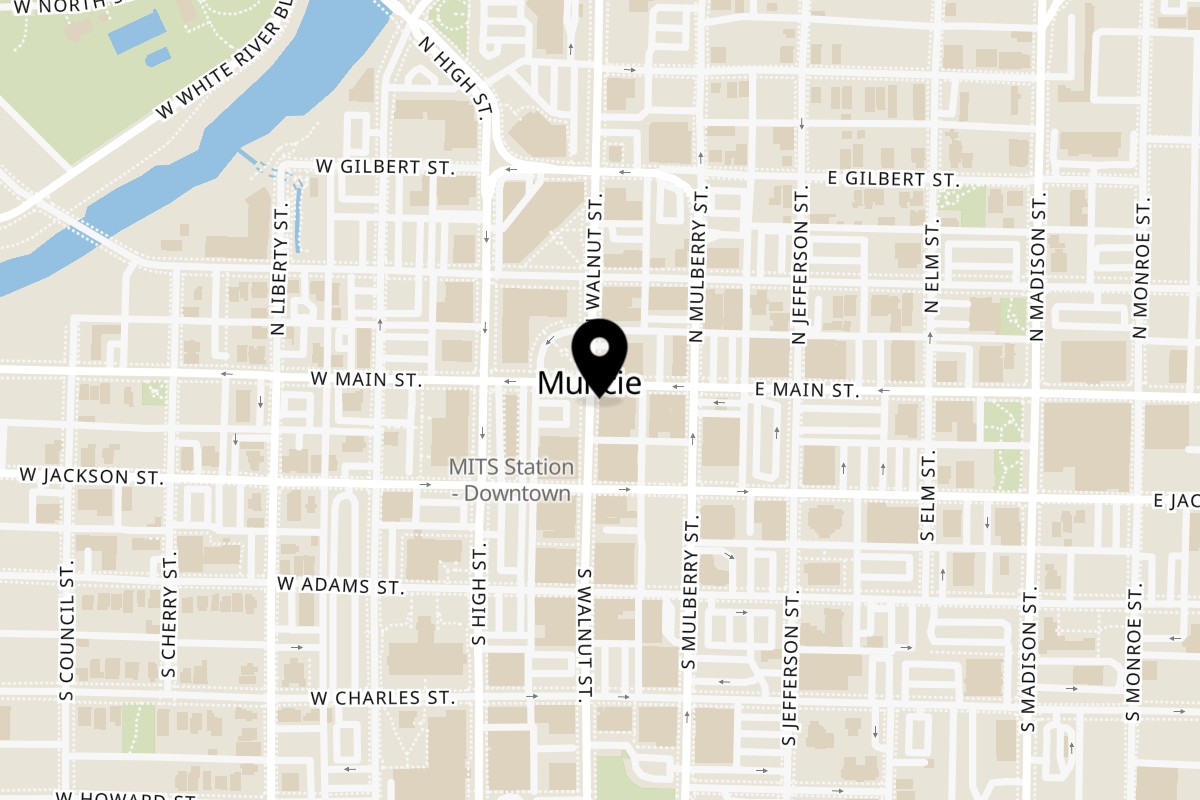 Map showing the location of Baryo on 102 S Walnut St in Muncie